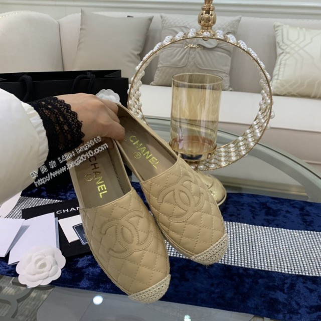 chanel2022最新頂級綿羊皮單鞋 香奈兒杏皮電繡拼色漁夫鞋 dx3520